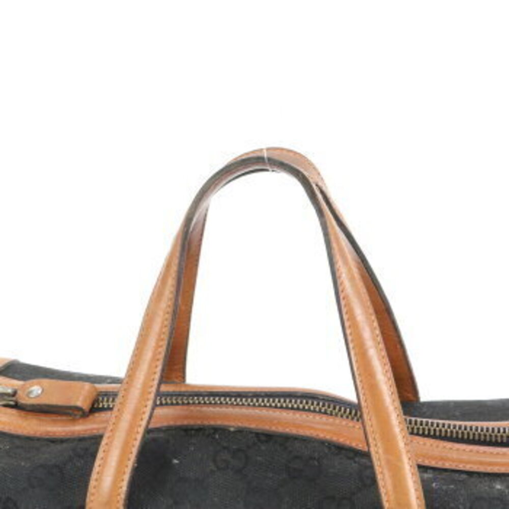 Gucci GG Canvas Boston Leather Handbag Tote Bag Black Brown EWE - Picture 2 of 8